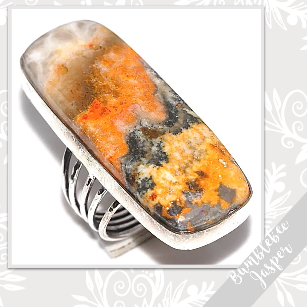 Orange Bumblebee Jasper Statement Ring in 925 Sterling Silver